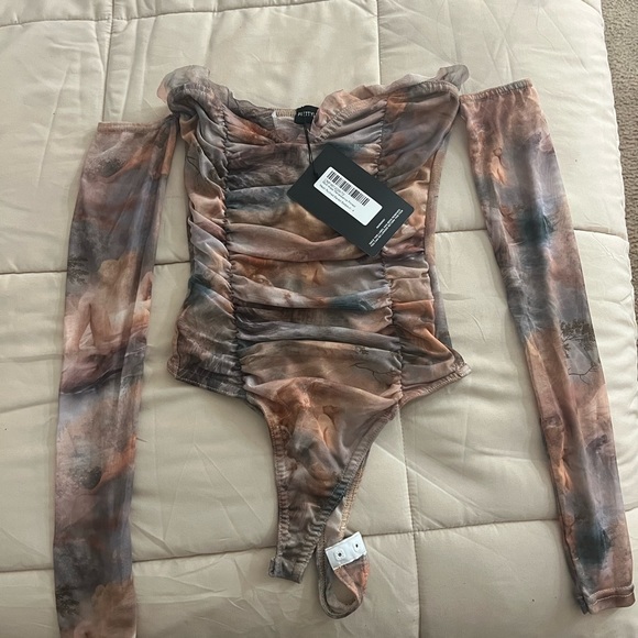 Mesh Ruched Bardot Bodysuit - Picture 3 of 6